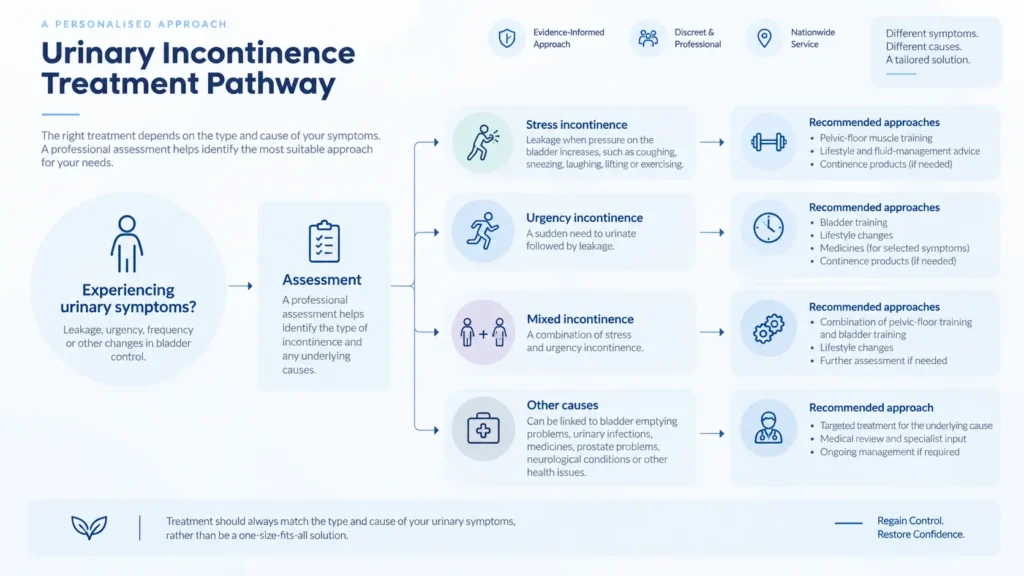 urinary incontinence treatment options infographics from the incontinence direct Northampton