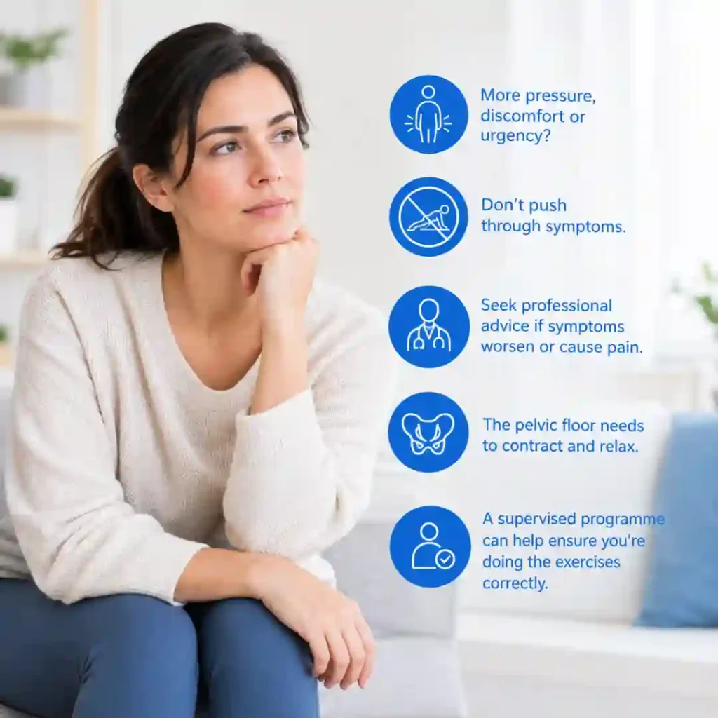 Pelvic-floor exercises Northampton involve controlled contraction and relaxation. Persistent pressure, discomfort or urinary urgency may warrant professional assessment.